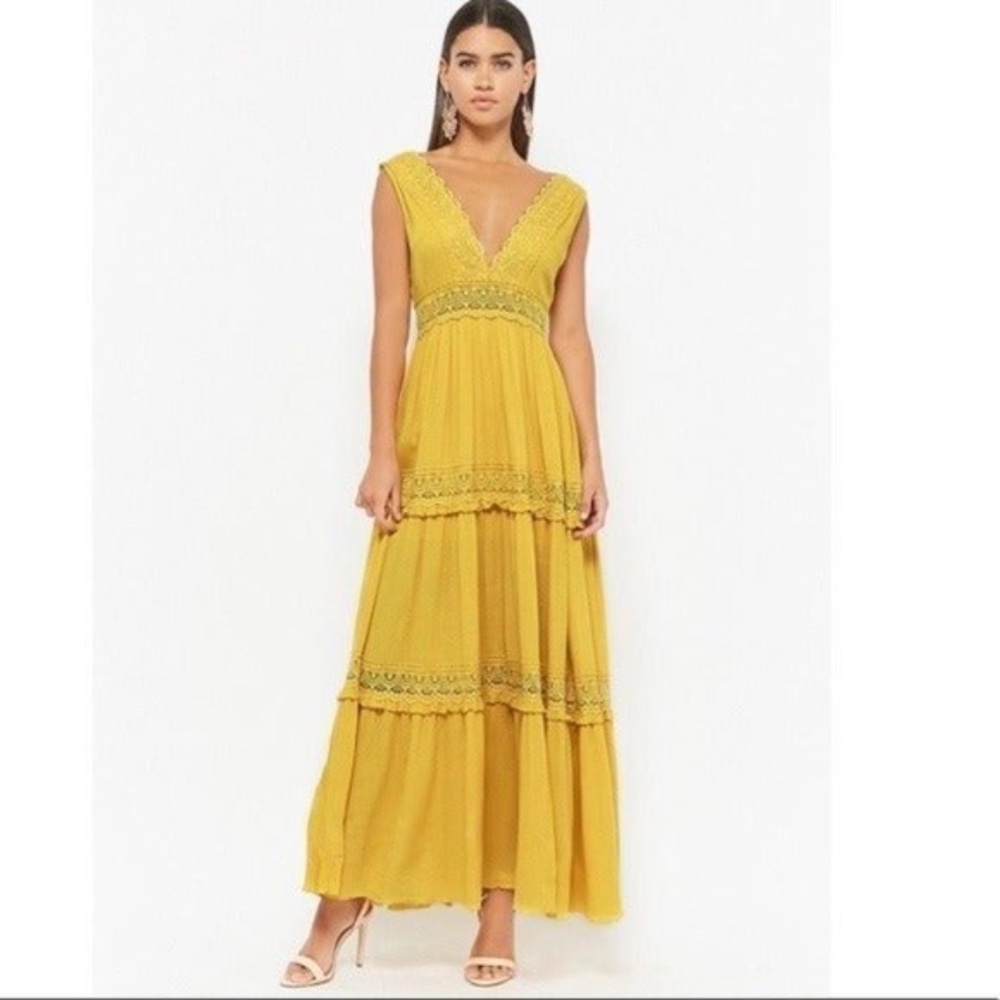 Forever 21 Mustard Yellow Crochet Maxi Dress